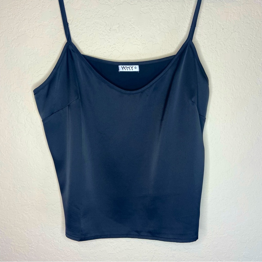 Bling Why Dress Black Silky Cami Tank Top Sparkly Rhinestone Women’s XL NWOT